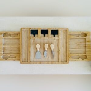 Smirly Bamboo 2 Drawer BIG Charcuterie Cheese Board WITH Serving Utensils Signs